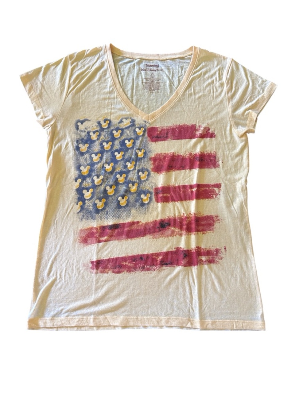 Walt Disney World Resort Mickey Mouse American Flag Tee Butter light Yellow XXL